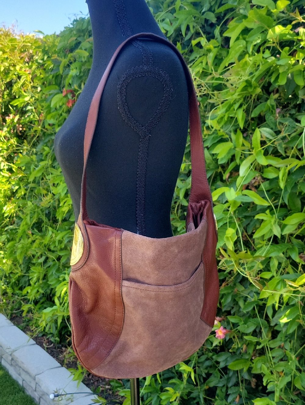 B. Makowsky Rich Brown Suede feel Large Shoulder Bag
